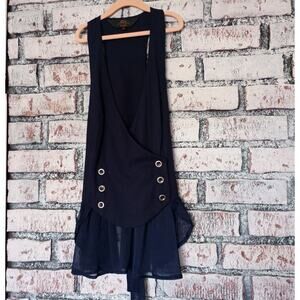 Disney Alice Through The Looking Glass Ruffle Peplum Vest Womens Sz L Navy Blue
